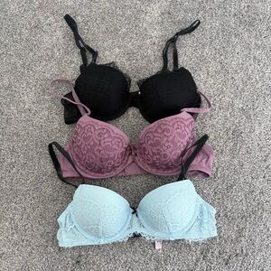 Victoria's Secret Lace Bra Trio - Light Blue, Mauve, and Black